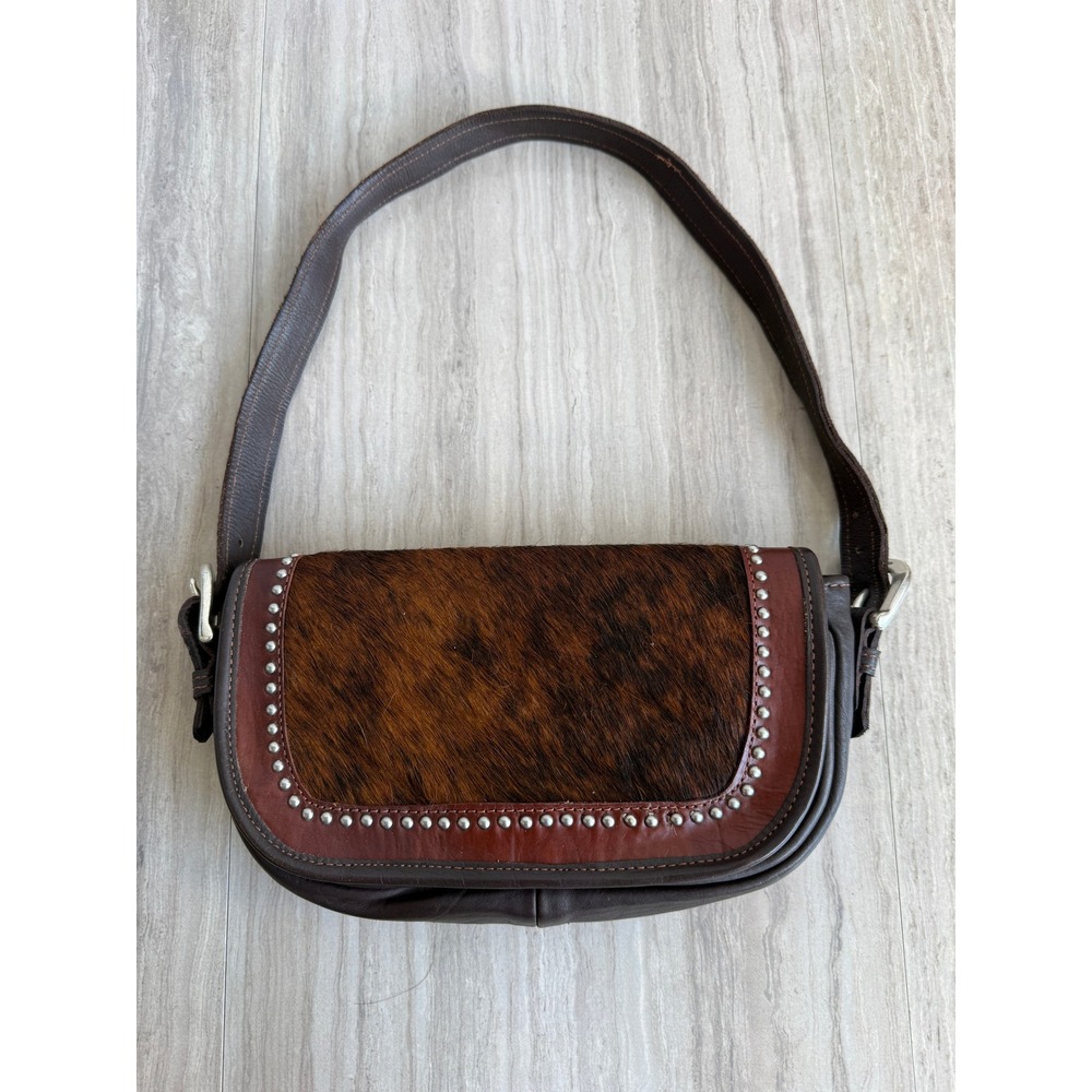 American West Hair On Hide Leather Studded Shoulder Bag Western Cowgirl Boho